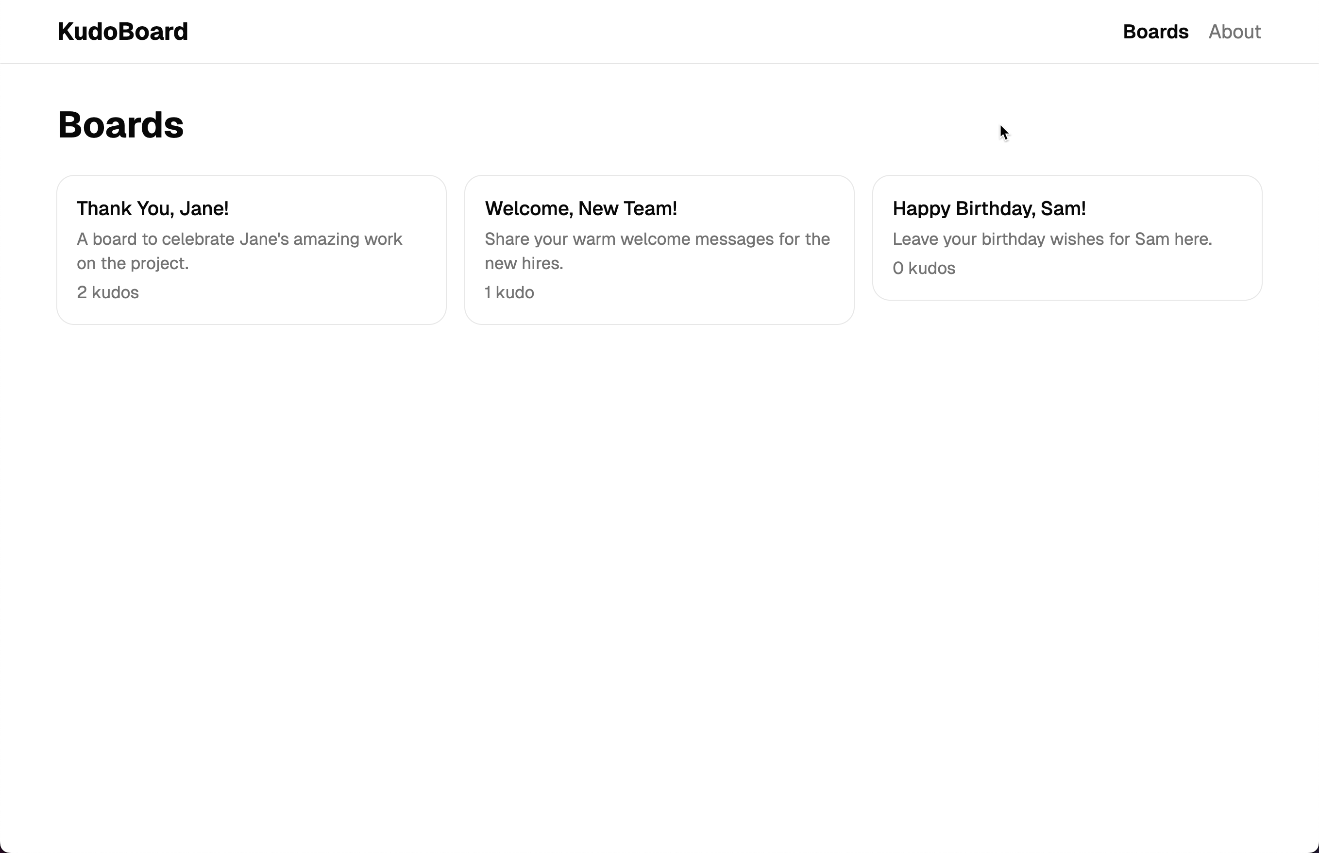 Board list on the home page
