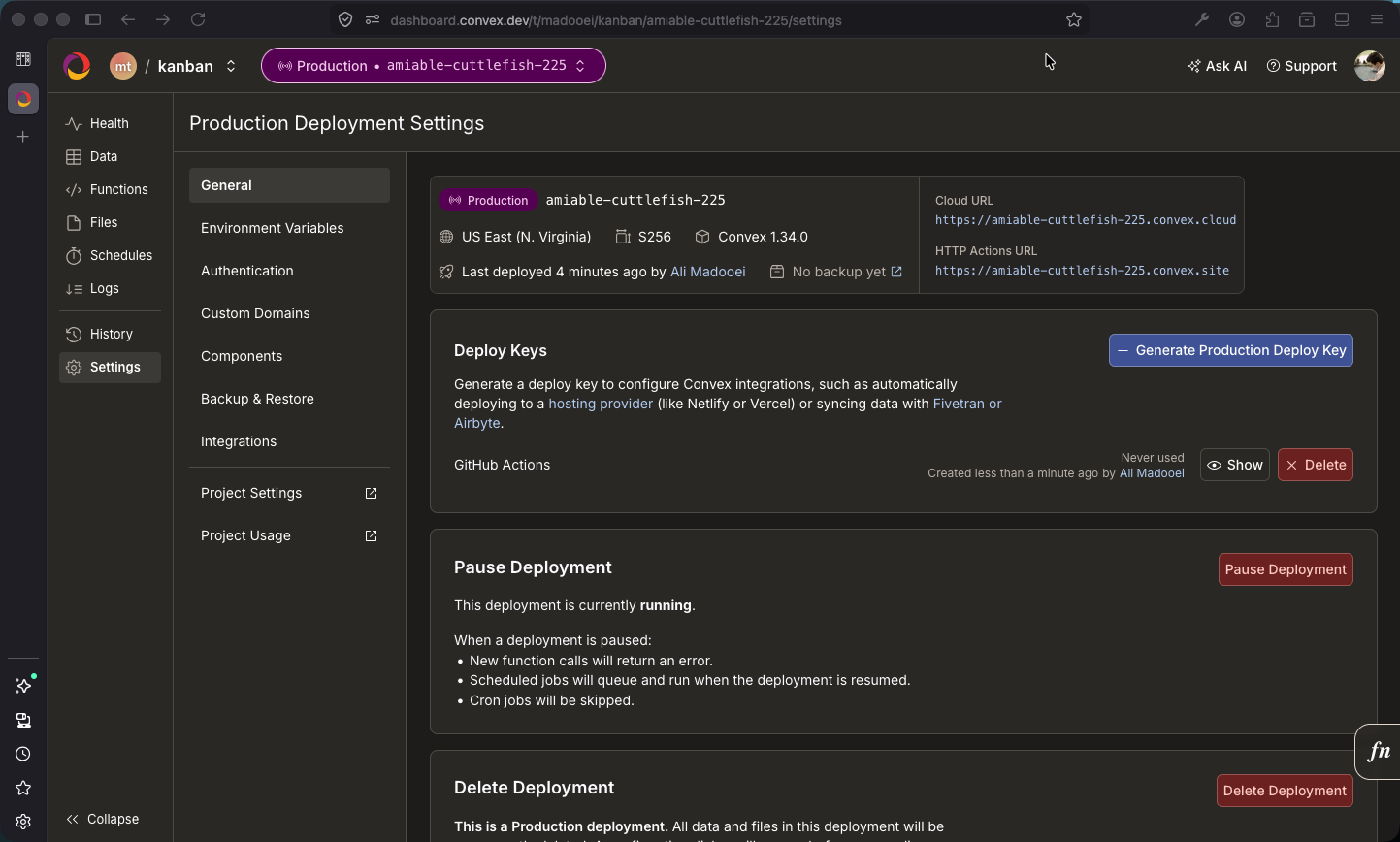 Production Deployment Settings