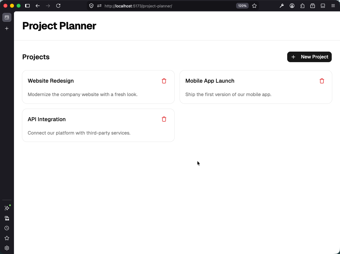 Seeded projects with tasks in the Kanban board