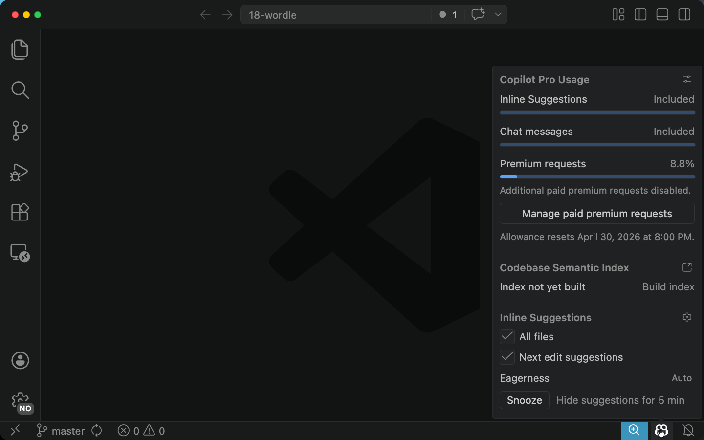 Copilot Status-Bar Icon with Usage