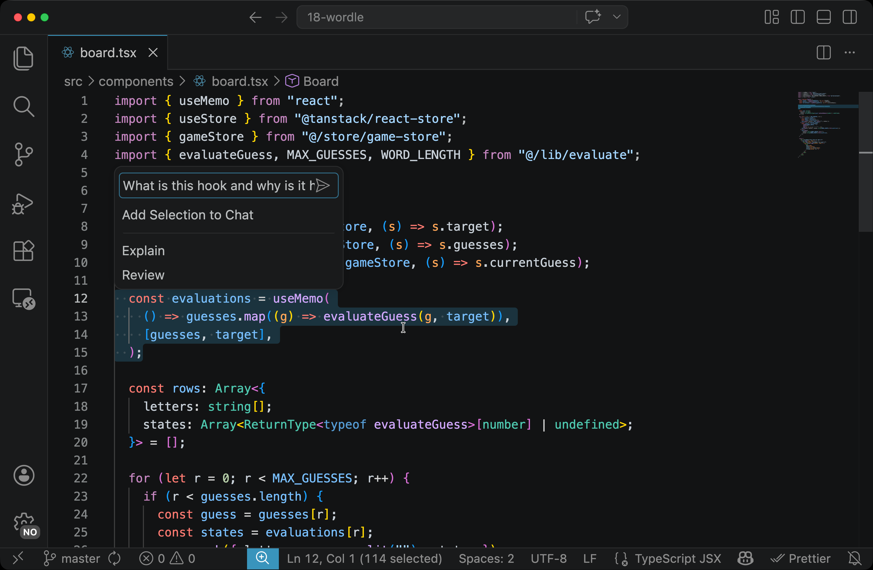 Inline chat popover with useMemo selected
